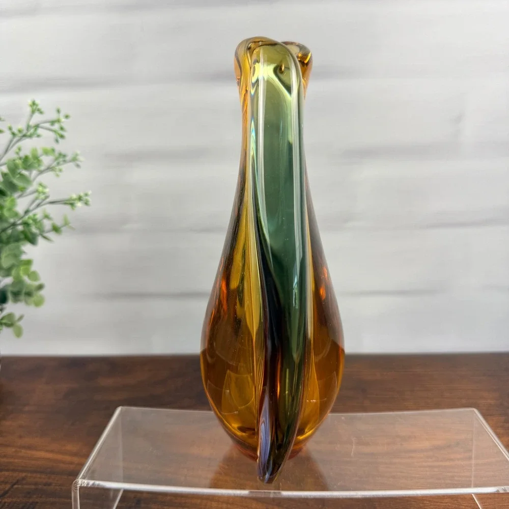 Mstisov Czech Art Glass Vase 1960s Amber Blue Pink MCM Hana Machovska MCM 9